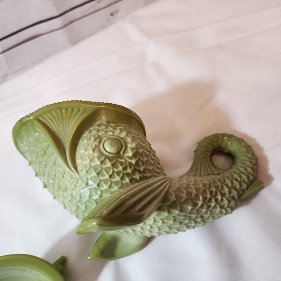 Victorian Greentown Glass Nile Green Dolphin - Picture 9 of 11